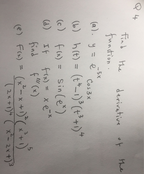 Solved Find The Derivative Of The Function A Y E 5x Chegg Com
