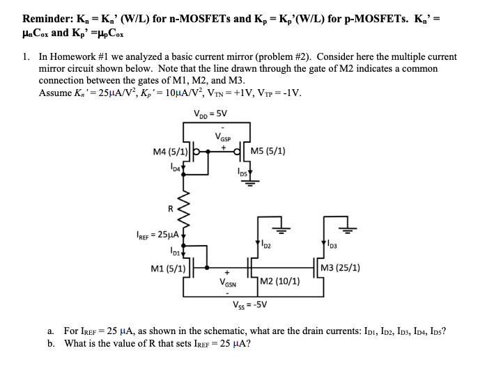 Solved Reminder K K W L For N Mosfets And Kp Kp W Chegg Com