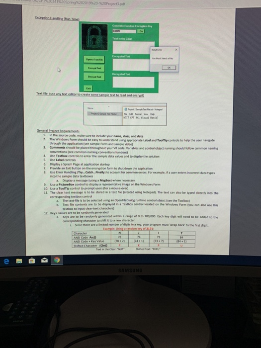oeCP 20 20Spring%202019%20-%20 Project3 pdf r % S41 % to read and encryet the sounce code, make sure to include your name, dl
