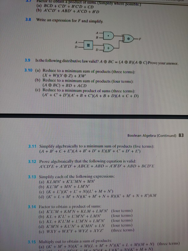 Solved Factor To Obtain A Product Of Sums Stmplity W Chegg Com