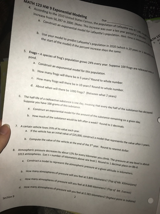 Exponential models worksheet picture