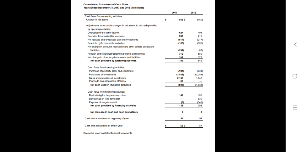 Consolidated Statements of Cash Flows Years Ended December 31, 2017 and 2016 (in Millions) 2016 Cash flows from operating act