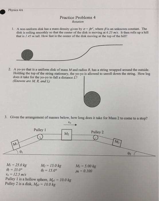 Solved Physics 4a Practice Problems 4 Rotation A Non Unif Chegg Com