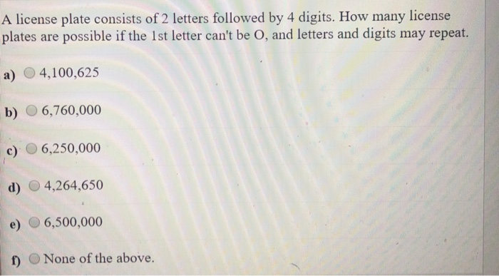 solved a license plate consists of 2 letters followed by chegg com
