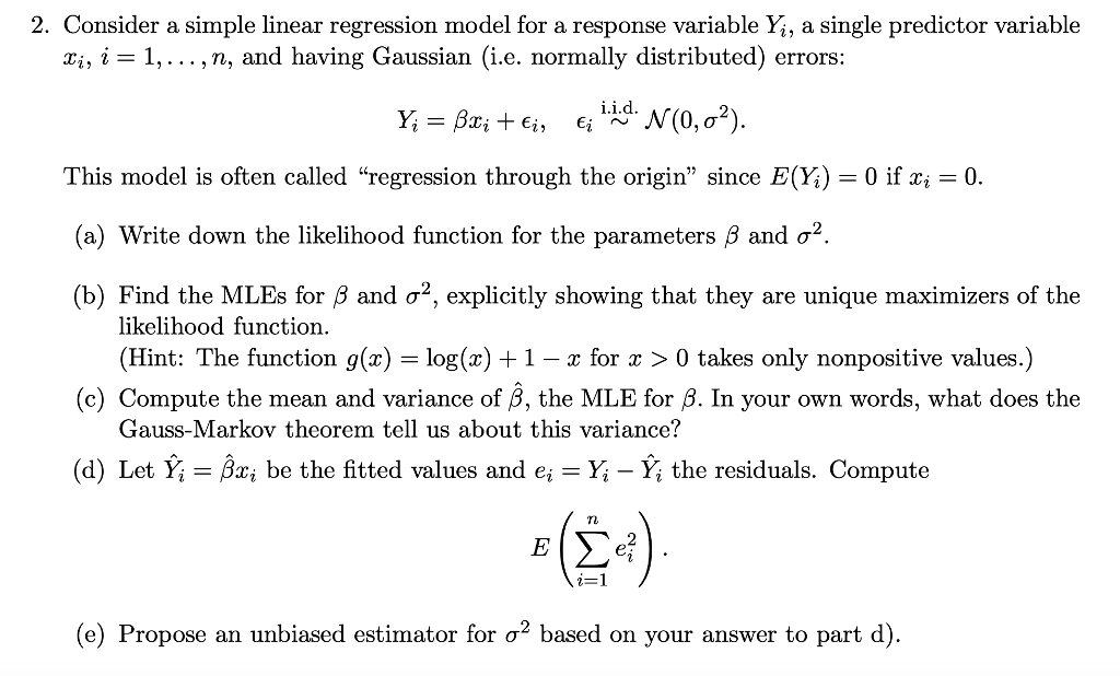 2 Consider A Simple Linear Regression Model For A Chegg Com