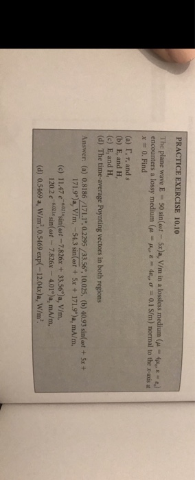 Solved Practice Exercise 10 10 The Plane Wave E 50 Sin W Chegg Com