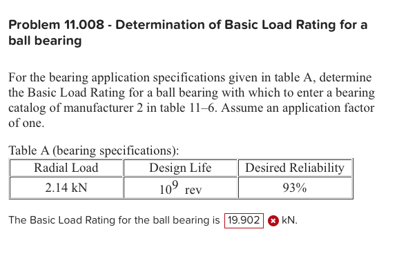 Problem 11 008 Determination Of Basic Load Rating Chegg 