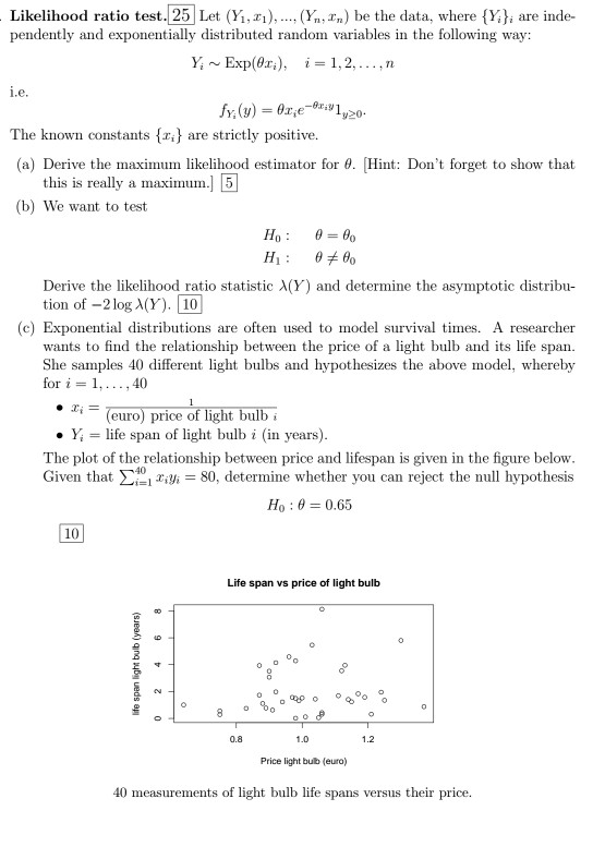 Likelihood Ratio Test 25 Let Yi Ti Yn Rn Be Chegg Com