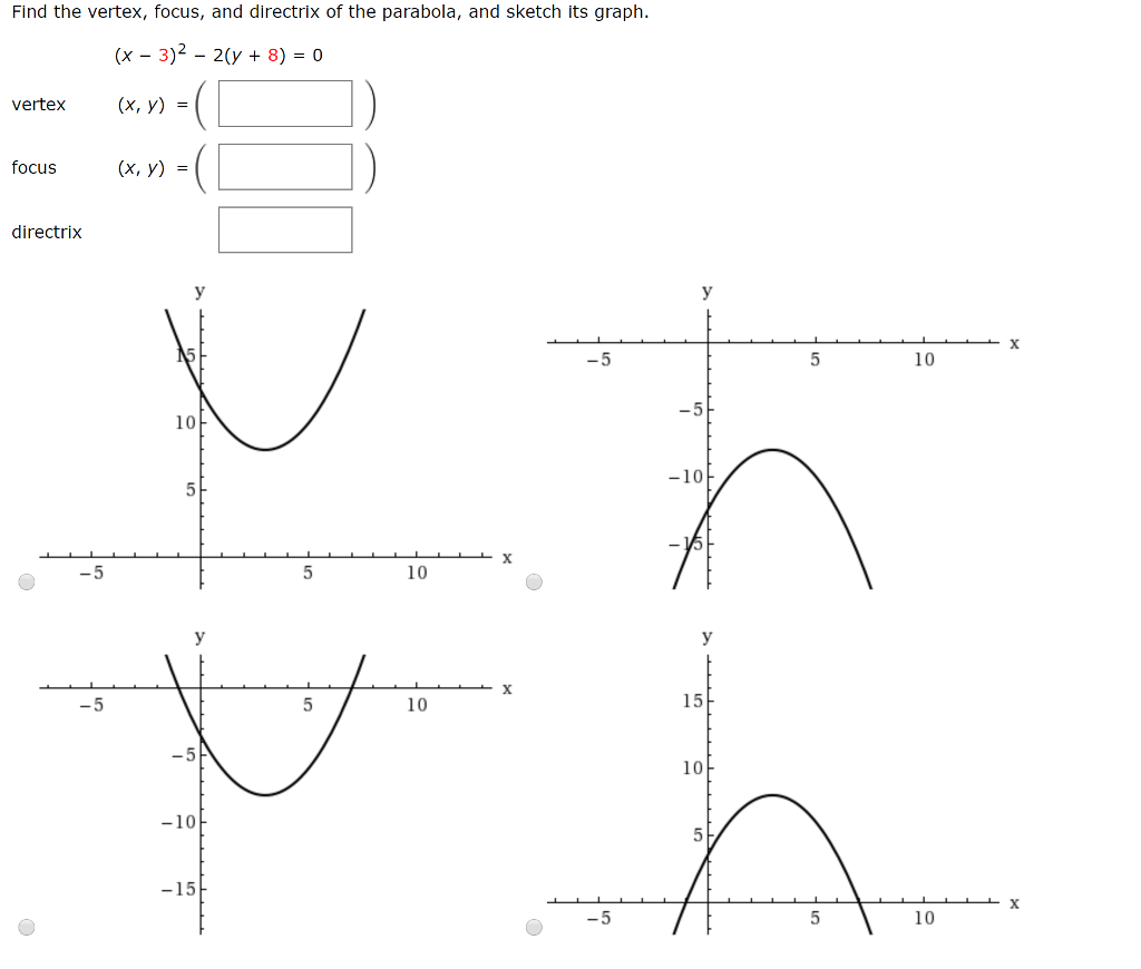 Solved Find The Vertex Focus And Directrix Of The Chegg Com