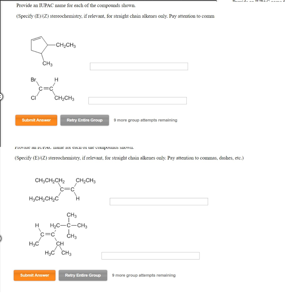 Solved Provide An Iupac Name For Each Of The Compounds Sh Chegg Com