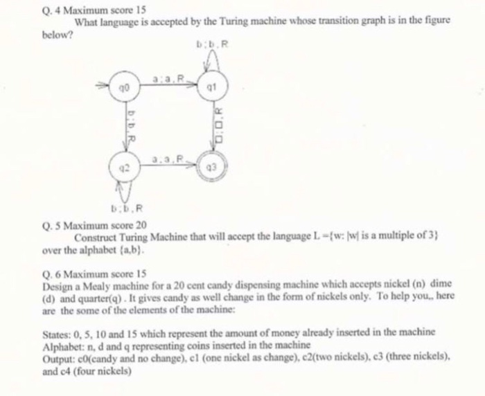 .4 Maximum score 15 What language is accepted by the Turing machine whose transition graph is in the figure below? g0 3.3.ค.