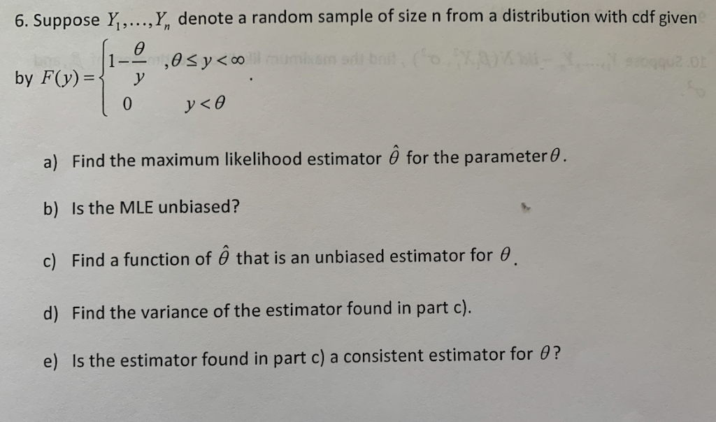 Solved 6 Suppose Y Y Denote A Random Sample Of Si Chegg Com