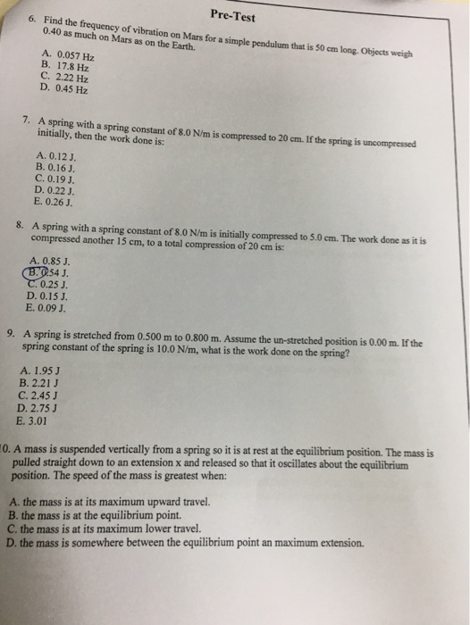 Solved Pre Test Find The Frequency Of Vibration On Mars F Chegg Com