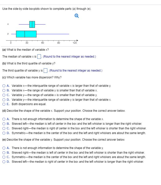 Solved Use The Side By Side Boxplots Shown To Complete Pa Chegg Com