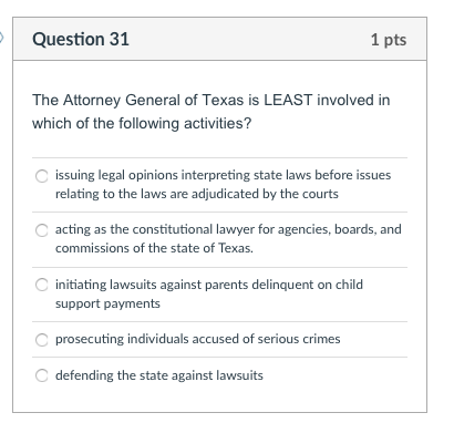 In Texas Questions About Prosecuting >> Question 31 1 Pts The Attorney General Of Texas Is Chegg Com In Texas Questions About Prosecuting >> Question 31 1 Pts The Attorney General Of Texas Is Chegg Com