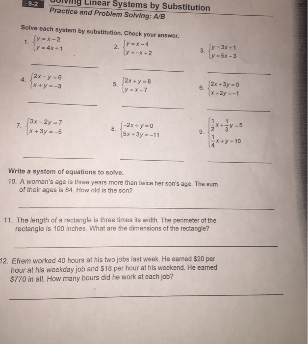 Solved Uving Linear Systems By Substitution Practice And