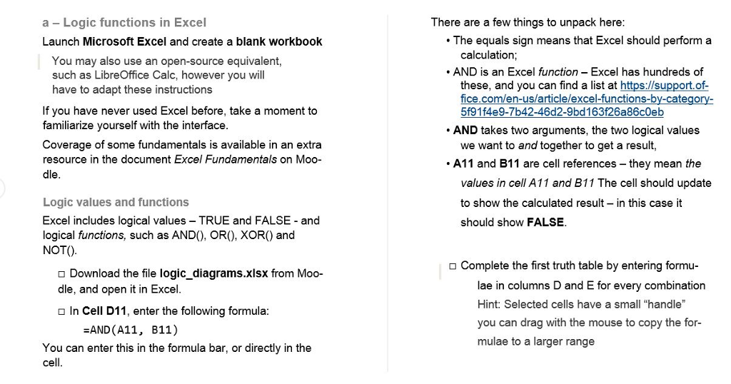 Solved: A - Logic Functions In Excel Launch Microsoft Exce... | Chegg.com