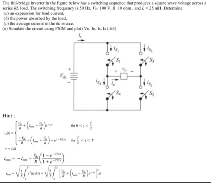 Solved The Full Bridge Inverter In The Figure Below Has A Chegg Com