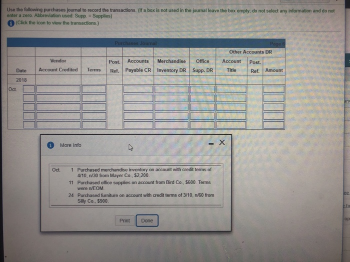 Solved Use the following purchases journal to record the | Chegg.com