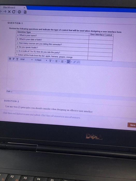 Solved Blackboard Question 1 Review Following Questions Indicate Type Control Used Designing User Q Essaytaste