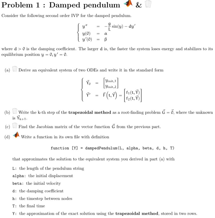 Solved Problem 1 Damped Pendulum Consider The Followi Chegg Com