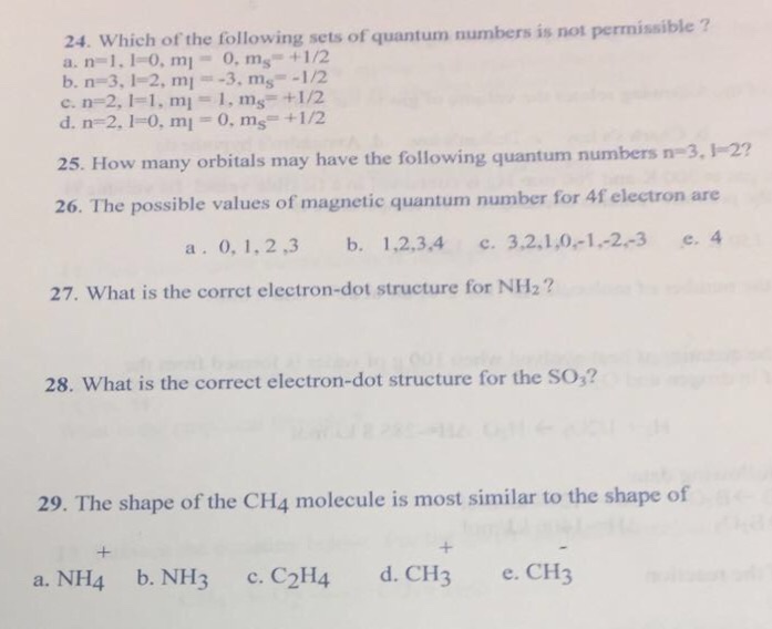 Solved Which Of The Following Sets Of Quantum Numbers Is Chegg Com