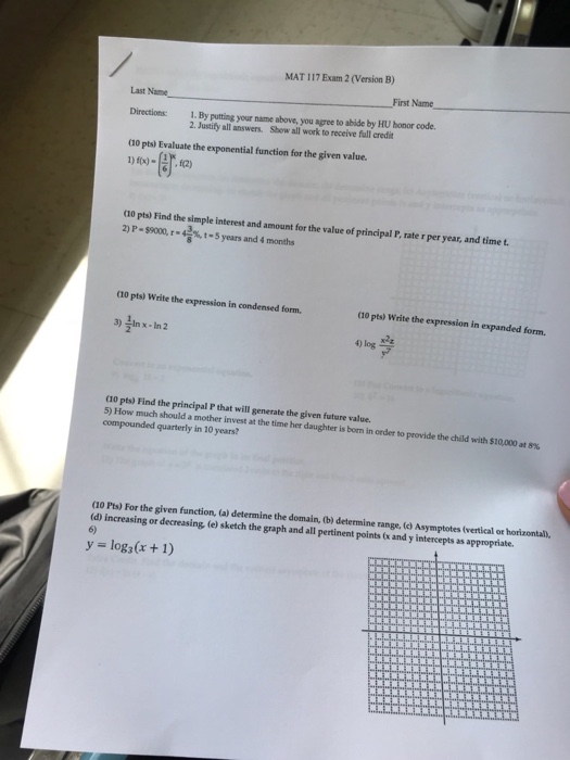 Solved Mat 117 Exam 2 Version B Name Last Name Directio