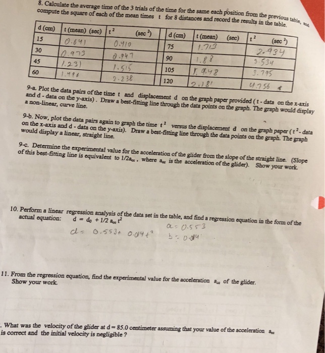 Solved 8 Calculate The Average Time Of The 3 Trials Of T - 