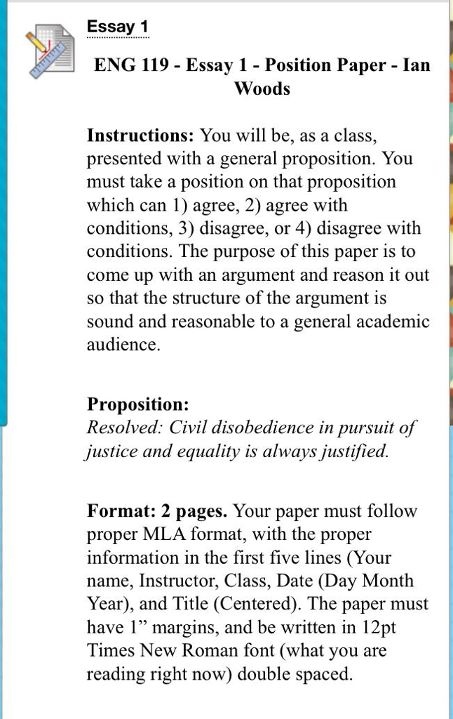 Essay 1 Eng 119 Essay 1 Position Paper Ian W Chegg Com