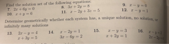 Solved Find The Solution Set Of The Following Equations Chegg Com