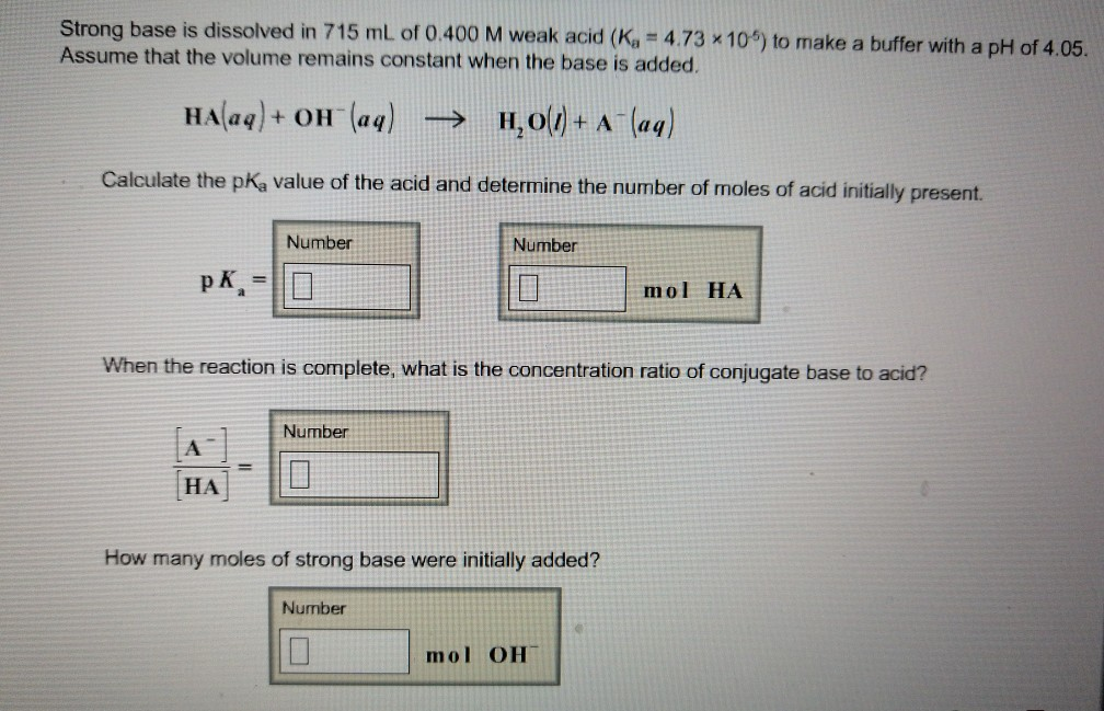 Solved Strong Base Is Dissolved In 715 Ml Of 0 400 M Weak Chegg Com