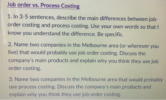 difference between job and process costing