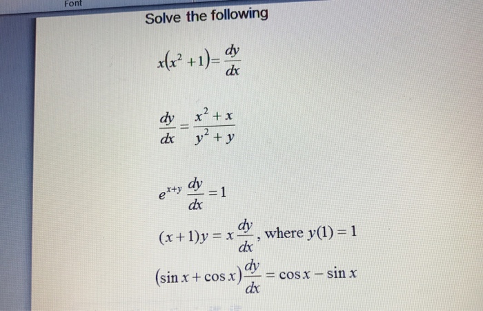 Solve The Following X X 2 1 Dy Dx Dy Dx X 2 Chegg Com