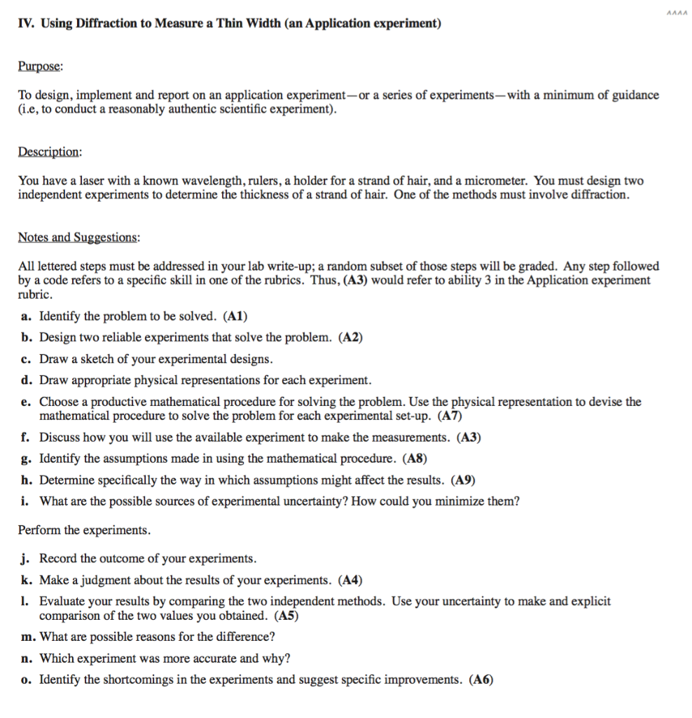 Solved Iv Using Diffraction To Measure A Thin Width An
