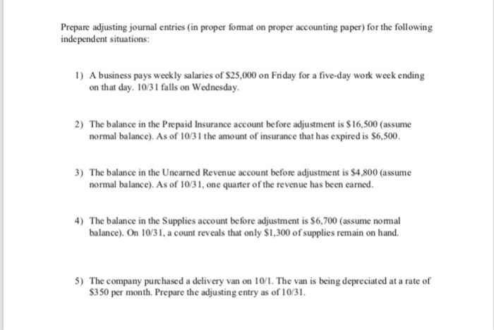 Prepare Adjusting Journal Entries In Proper Fomat On Chegg Com
