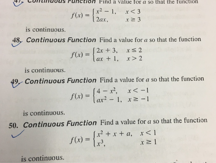 Solved Find A Value For A So That The Function F X X Chegg Com