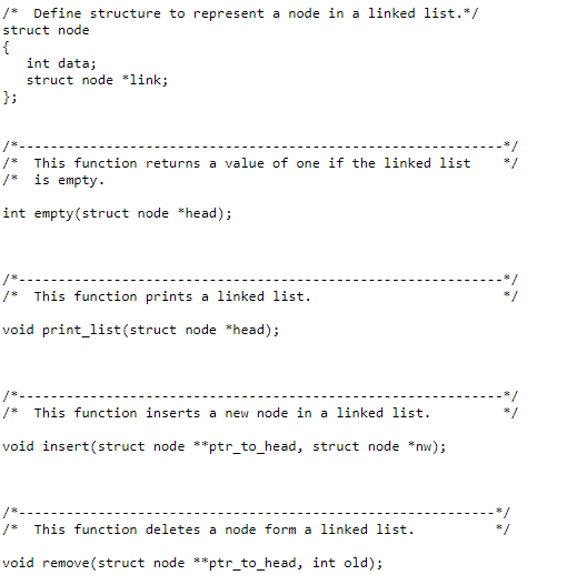 /Define structure to represent a node in a 1inked list. struct node int data; struct node link; 3: /This function returns a v