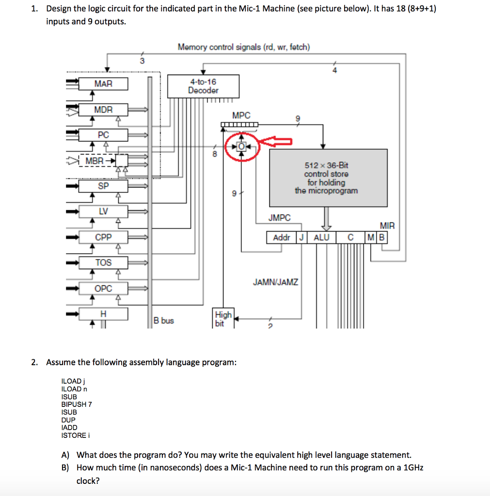 Design the logic circuit for the indicated part in the Mic-1 Machine