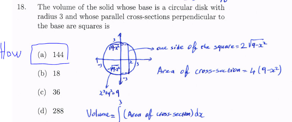 The Volume Of The Solid Whose Base Is A Circular Disk Chegg 