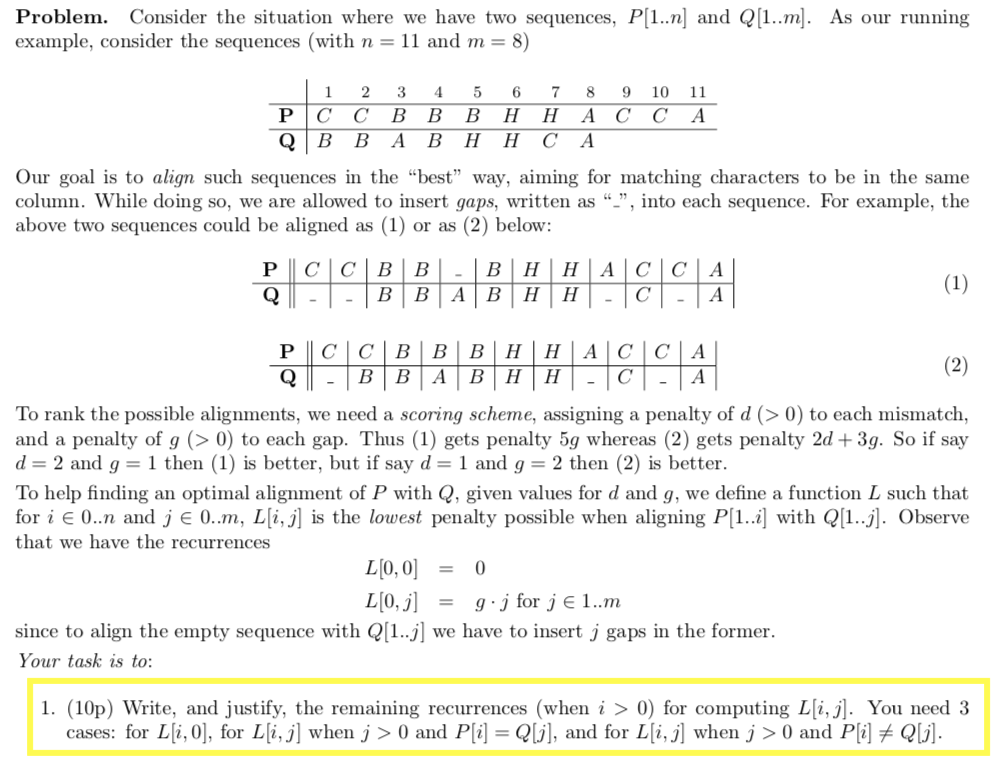 Solved Problem Consider Situation Two Sequences P 1n Ql1m Running Example Consider Sequences N 1 Q