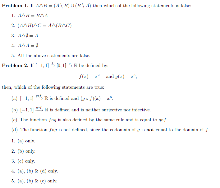 Solved Problem 1 If b A B U B A Then Which Of The Chegg Com