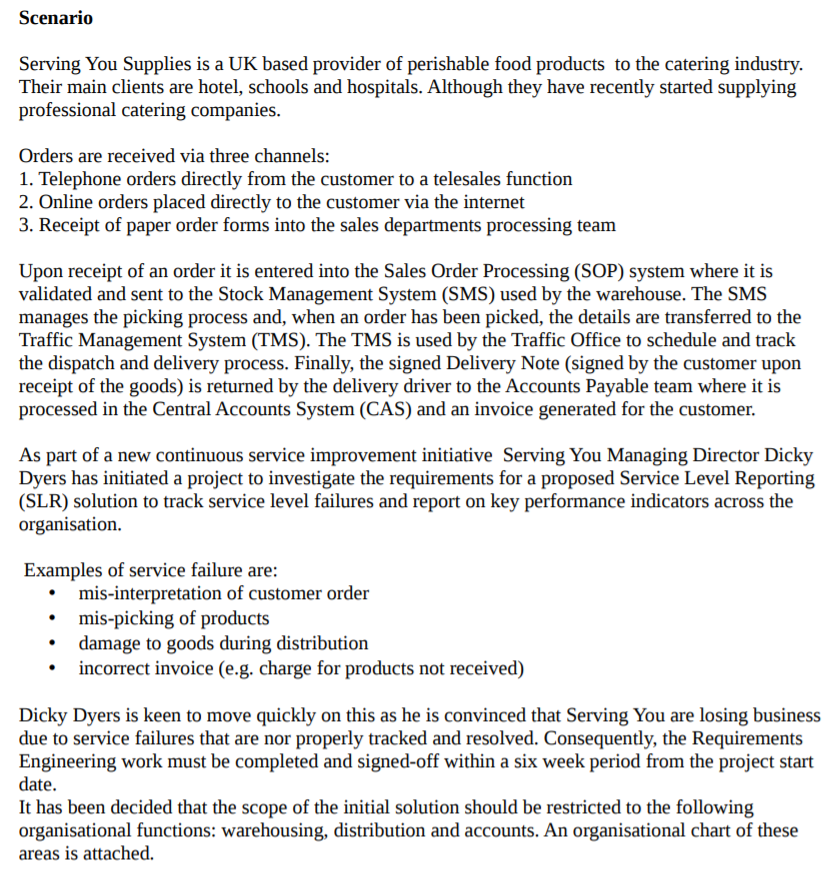 Scenario Serving You Supplies is a UK based provider of perishable food products to the catering industry. Their main clients
