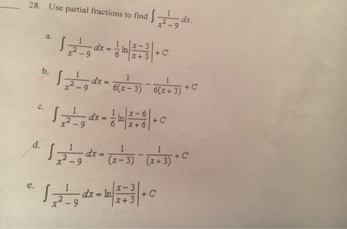 Solved Use Partial Fractions To Find Integral 1 X 2 9 D Chegg Com