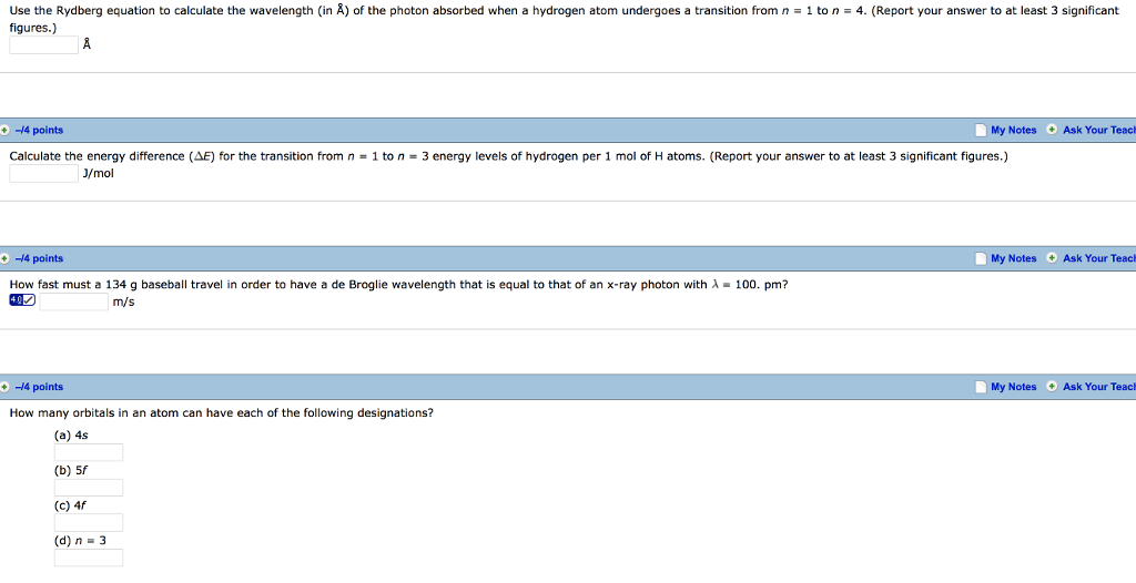 Solved Use The Rydberg Equation To Calculate The Waveleng Chegg Com