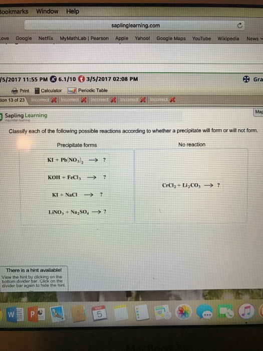 Solved Classify Each Of The Following Possible Reactions 9069