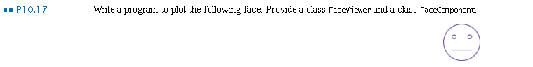 P10.17 Write a program to plot the following face. Provide a class Faceviewer and a class FaceComponent.