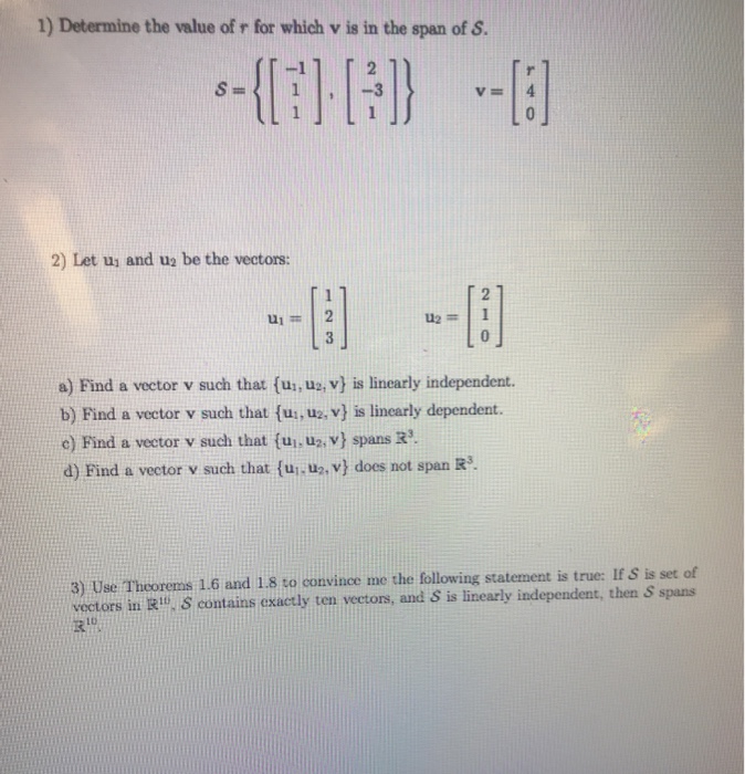 Solved 1 Determine The Value Of R For Which V Is In The Chegg Com