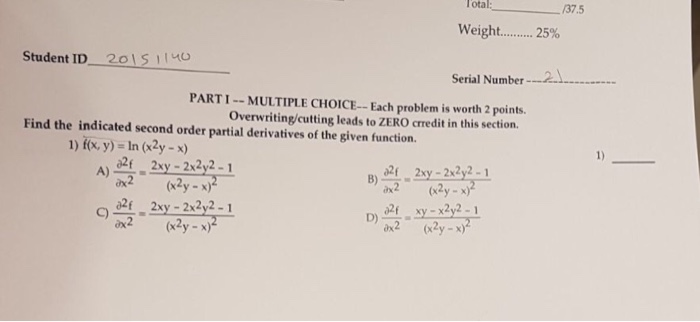 Solved Find The Indicated Second Order Partial Derivatives Chegg Com