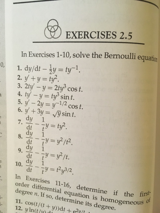Solved Solve The Bernoulli Equation Dy Dt 1 2y Ty 1 Chegg Com