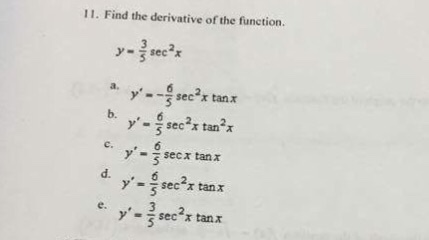 Solved Find The Derivative Of The Function Y 3 5 Sec 2 Chegg Com